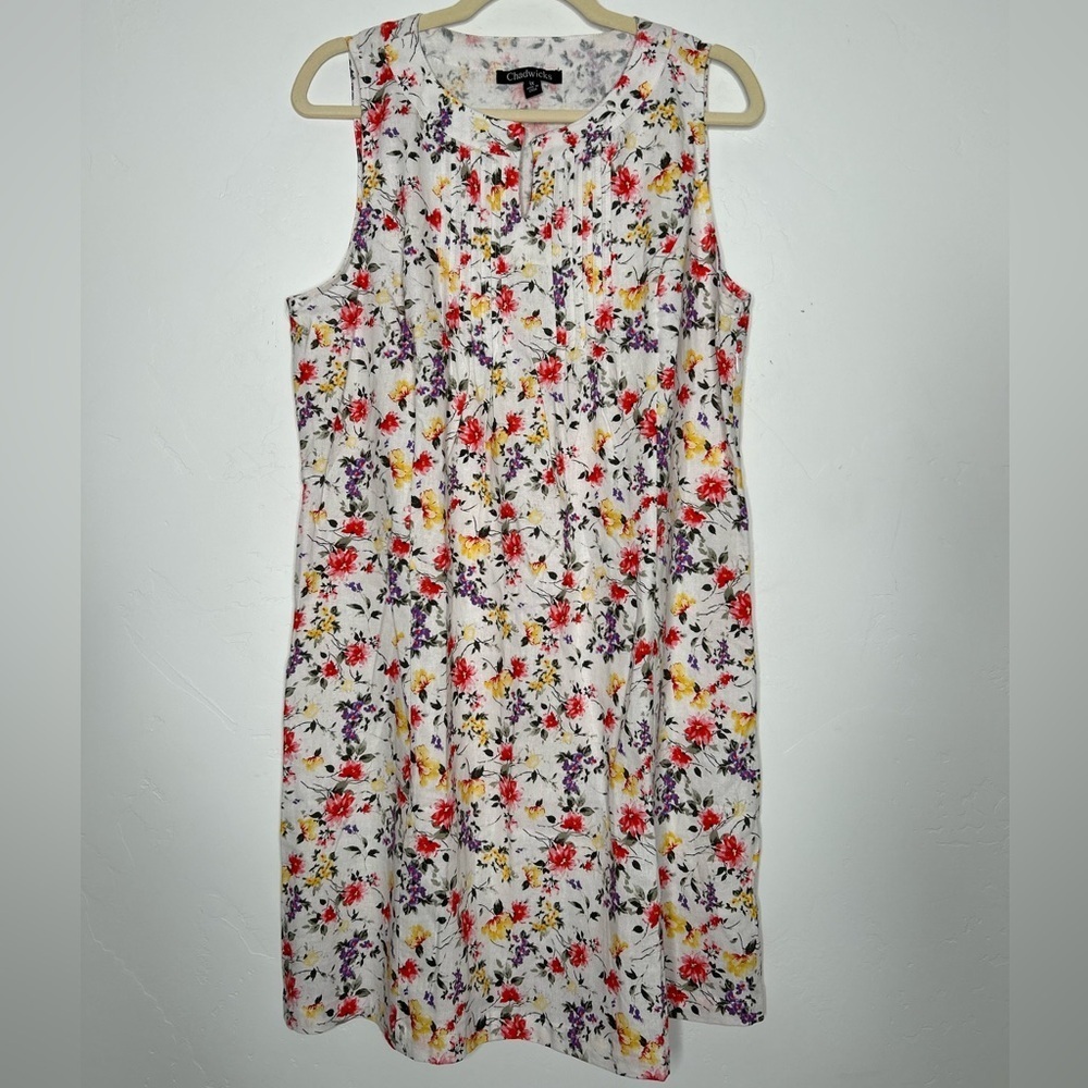 Chadwicks Floral Sleeveless Linen Blend Knee Length Dress Size 1X Summer Cruise